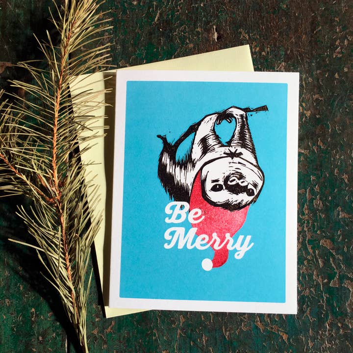 Be Merry Sloth tomt semesterkort för wholesale av Loaded Hips Press