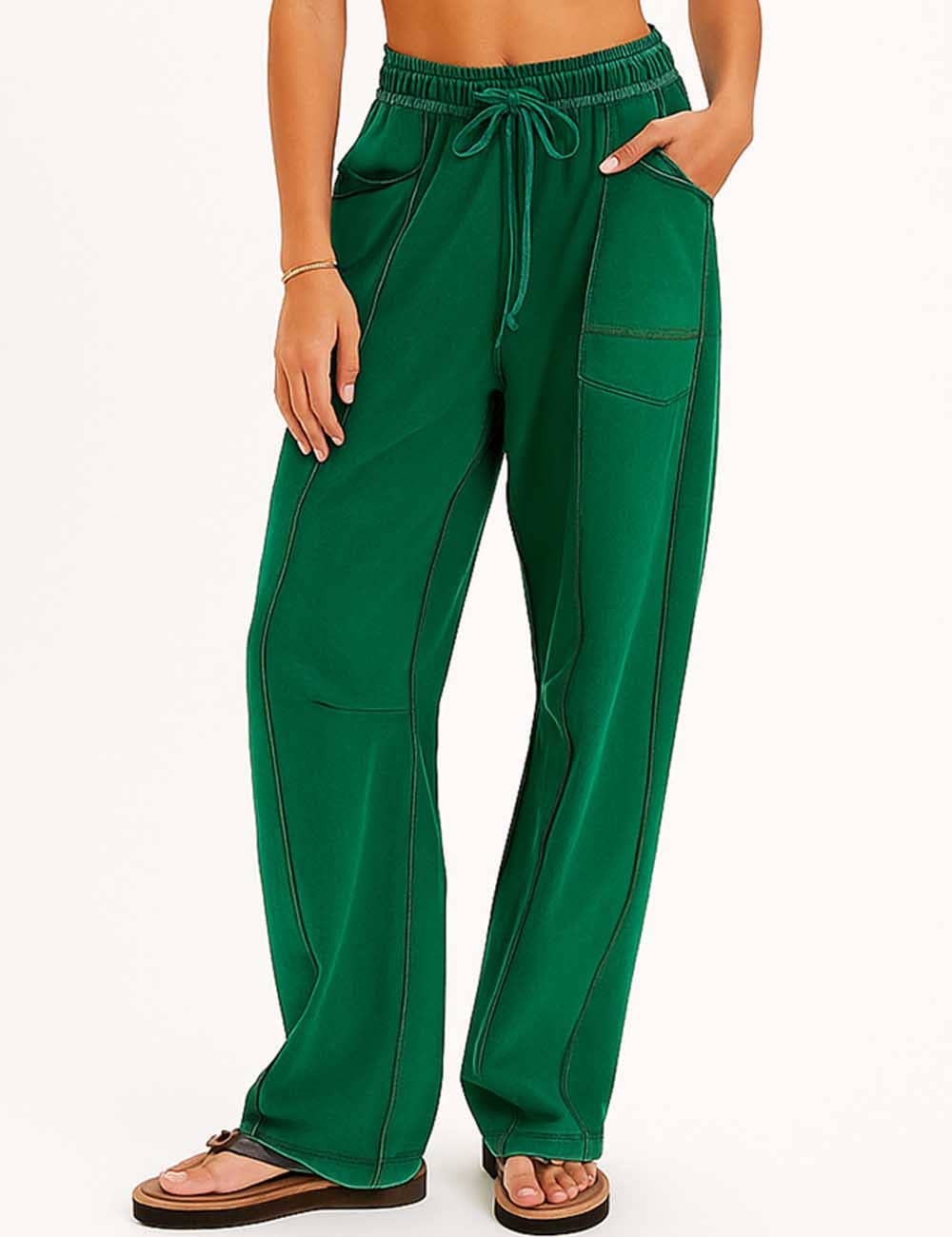 Sweetkama - Wholesale Pants - Women's - Ladies Contrast Stitching Elastic Waist Drawstring Barrel Pants18