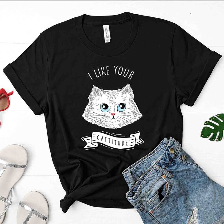 Ich mag dein Cattitude Cat Graphic Tee für den Großhandel von Superr Sunday