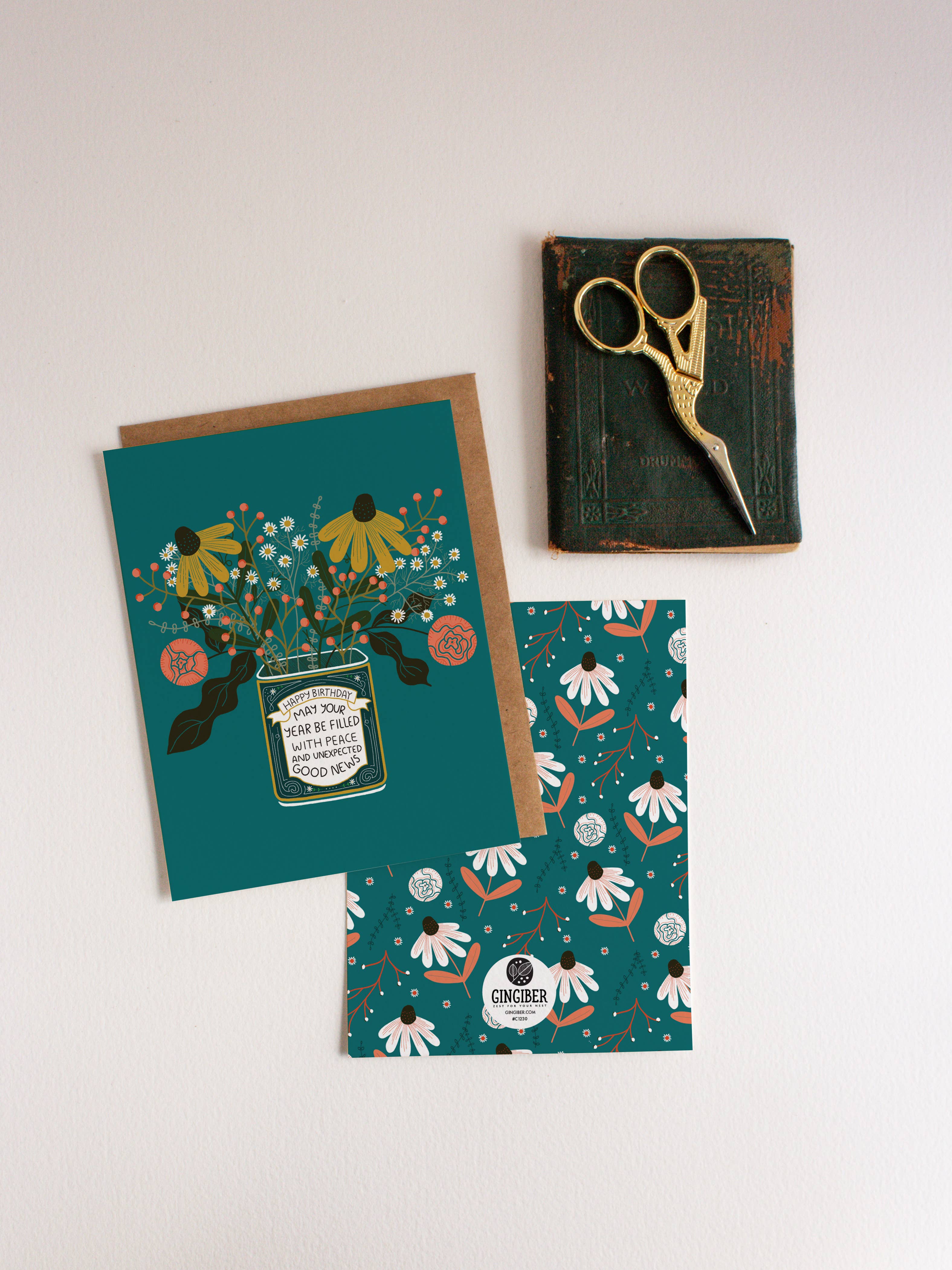 Gingiber - Wholesale Verjaardagskaartje - Verjaardag Bloemenblik Wenskaart2