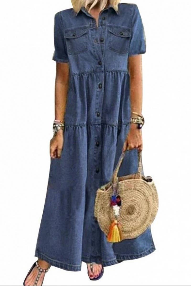 NINEXIS - Wholesale Dress - Women's - CWDMD6218_DENIM STYLE LONG MULTI-BUTTON DISTRESSED DRESS2