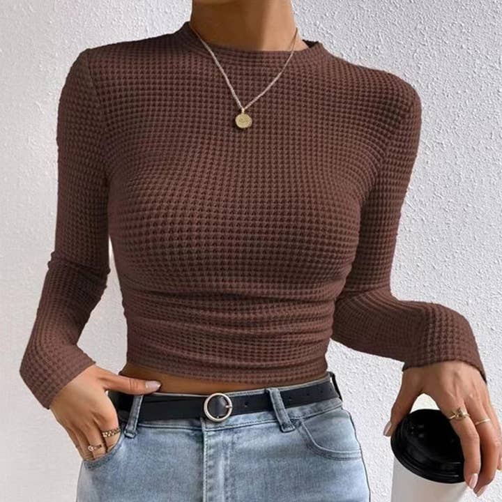 SEXY SLIM-FIT LONG-SLEEVED ROUND NECK T-SHIRT for wholesale by Lily Clothing