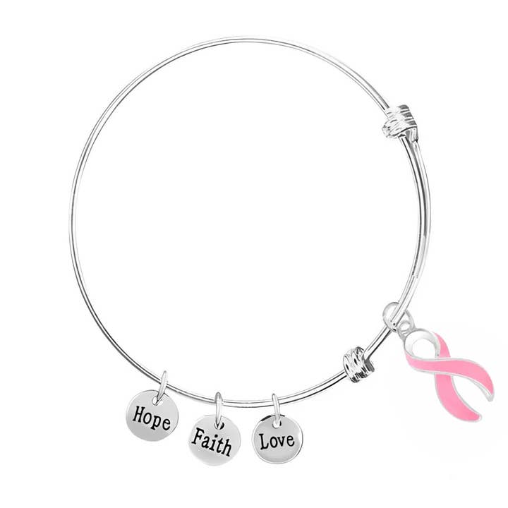 Breast Cancer Retractable Bracelets with Pink Ribbon Charms for wholesale by The Awareness Company