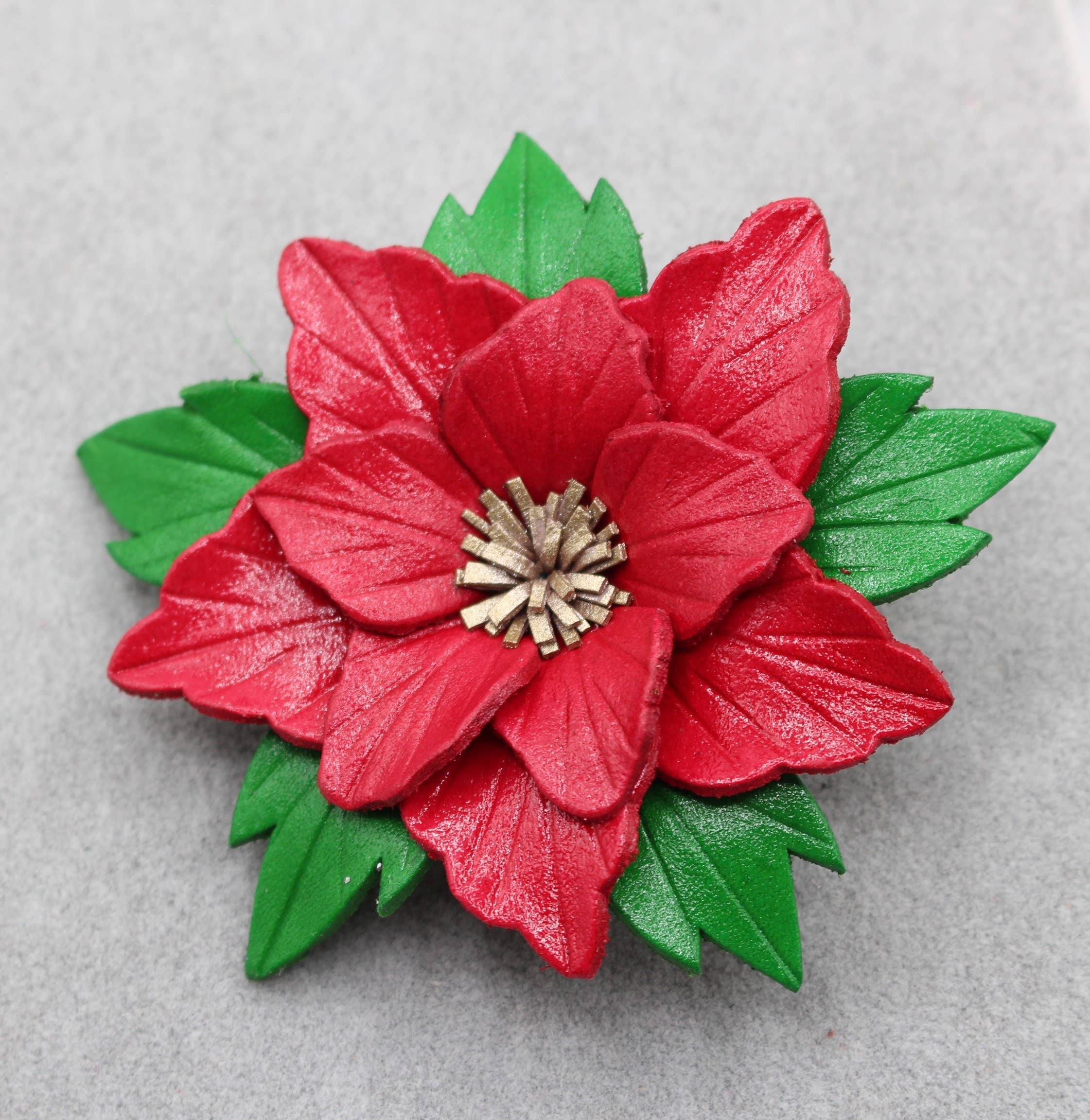 Sunflower Handmade leather inc - Wholesale Ornament - 12 pcs poinsettia flower leather ornaments14