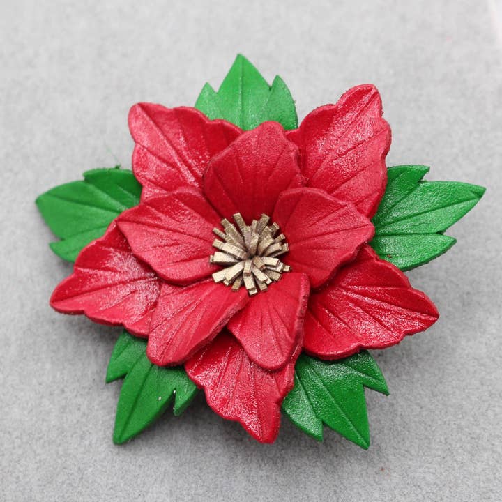 Sunflower Handmade leather inc - Venta al por mayor Adornos - 12 adornos de cuero con flores de poinsettia14