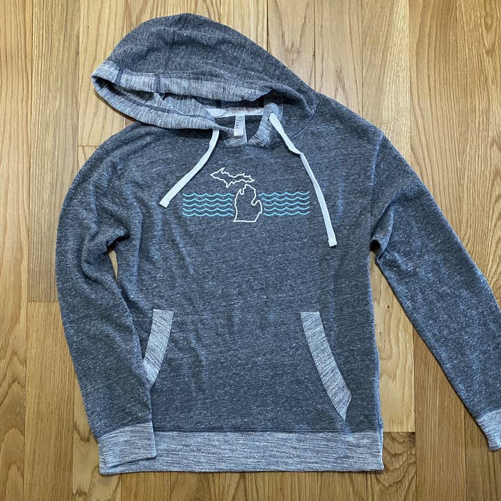 Unisex hooded Michigan wave design blue sweatshirt hoodie for wholesale by PORTCITEES