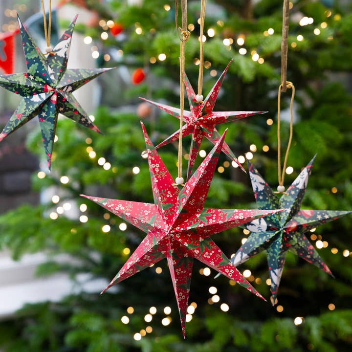 Talking Tables USA - Wholesale Ornament Set - Folklore Paper Stars Christmas Tree Decorations - 3 Pack | Vintage Christmas |1