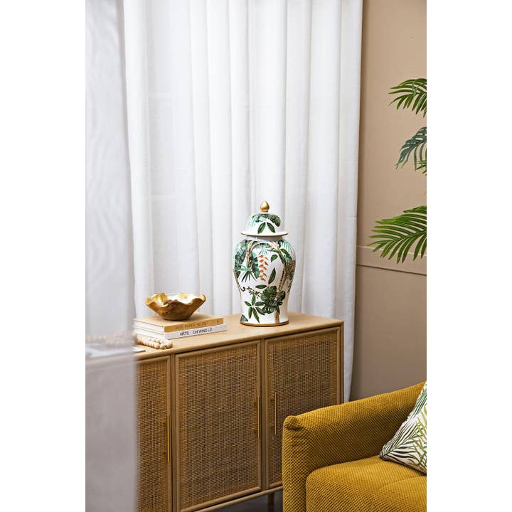 A&B Home Group Inc. - Wholesale Decorative Jar - D9.5x18" White and Green Leaf Pattern Ginger Jar7