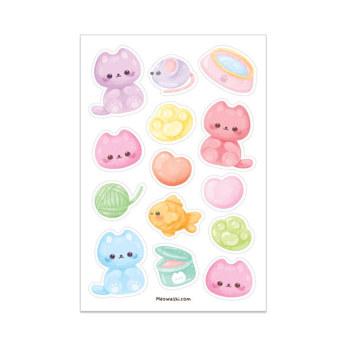 Gummy Cat Washi Sticker Sheet for wholesale by Meowashi Studio