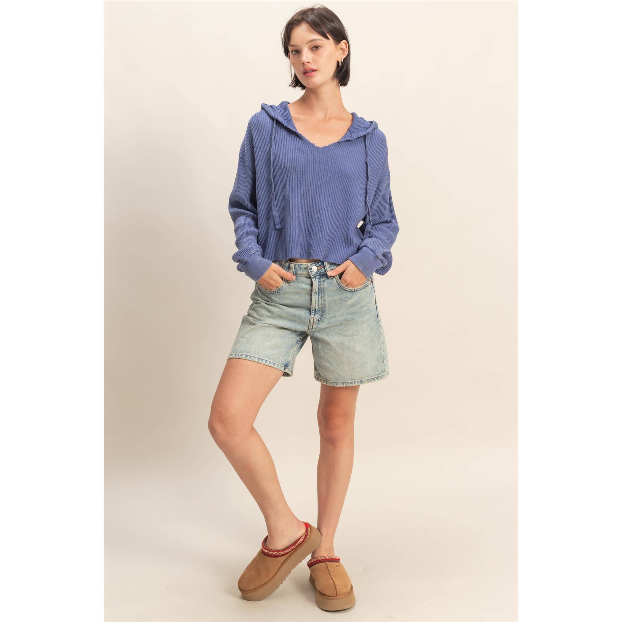 HYFVE – Hoodie – Mulher por atacado – Hoodie de Malha Waffle Cropped com Lavagem Mineral2