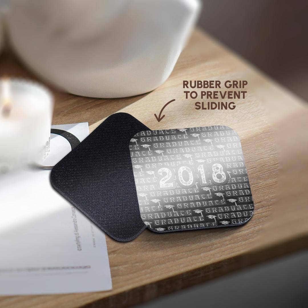 3dRose - Wholesale Coasters - 3dRose, 2018 and Graduation Caps Caulk board Look, White and Gray, Coaster10