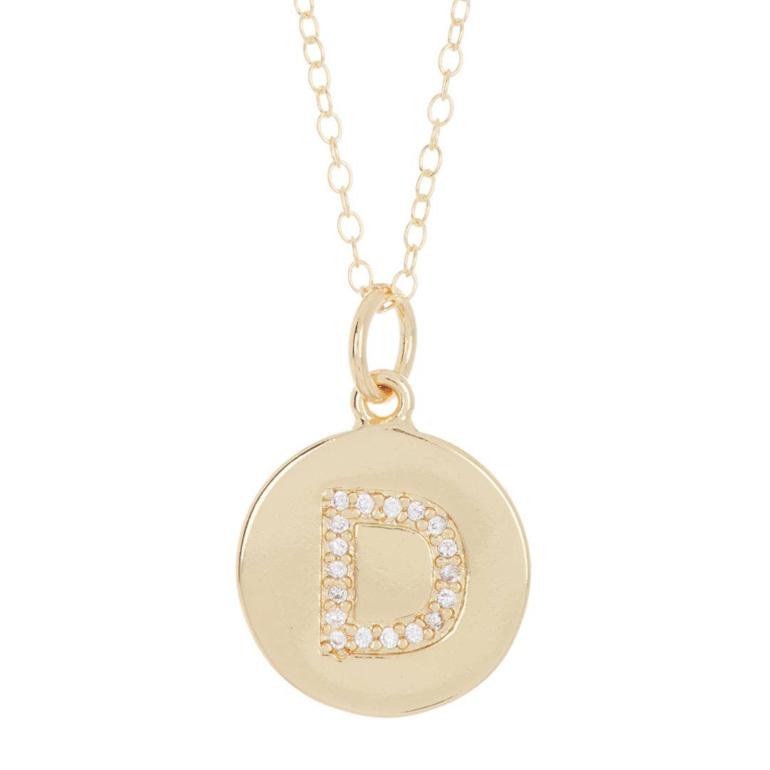 Adornia - Wholesale Halskettinghanger - Initial Pave Disc Ketting zilver goud5