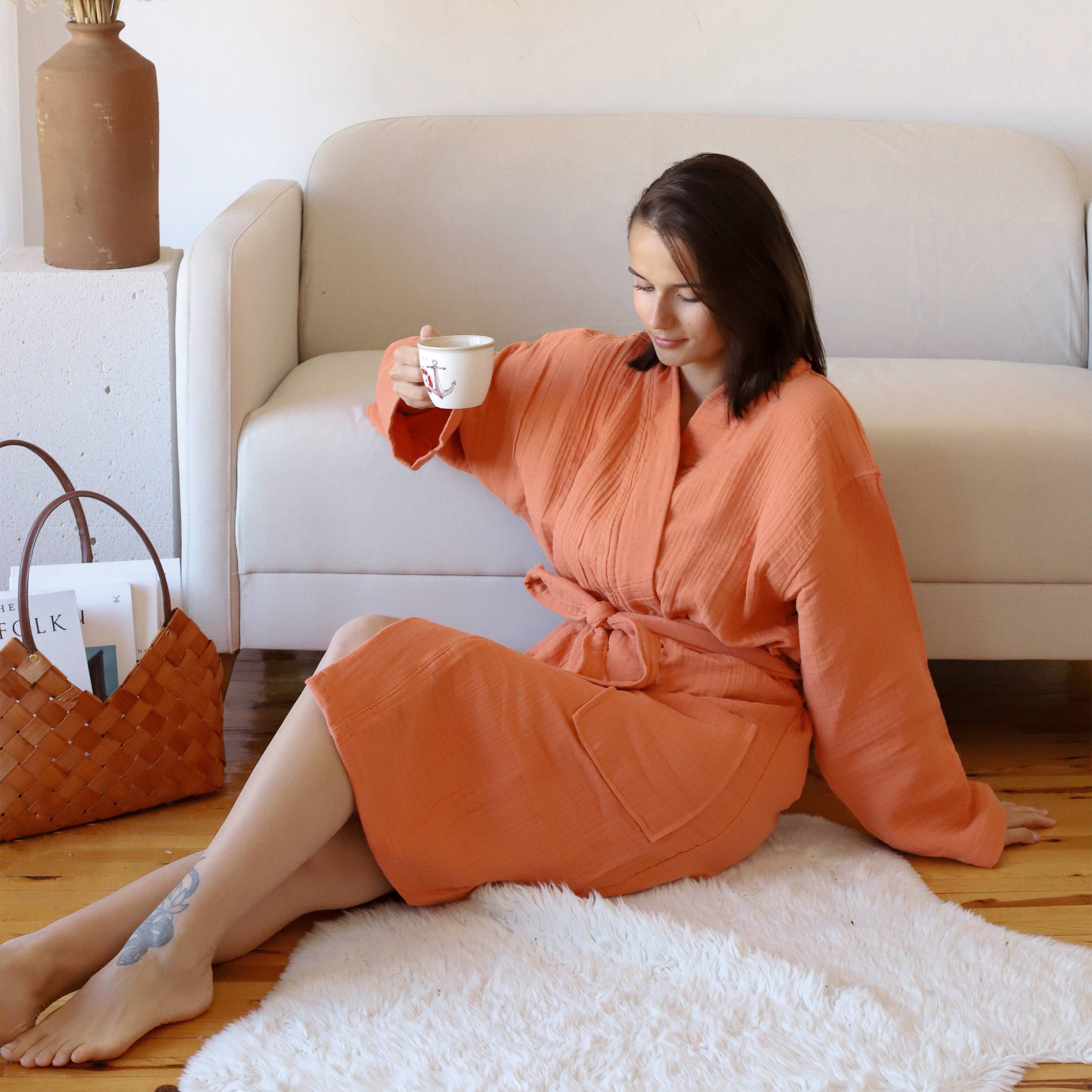 Vivamaison - Wholesale Robe - Unisex - Luxury 4 Layer Muslin Bathrobe, Natural Cotton Spa Comfort24