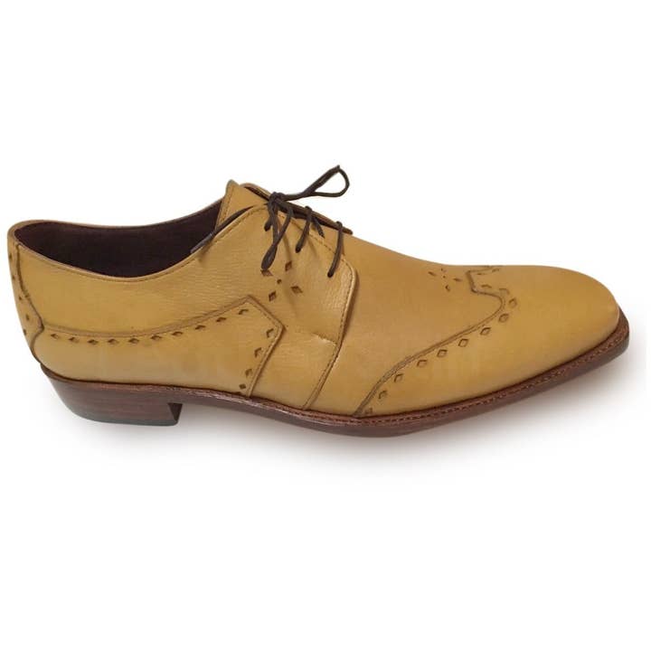 Men Tan Brogue Wingtip Formelle Ægte Lædersko for engroshandel hos Leather Skin Shop