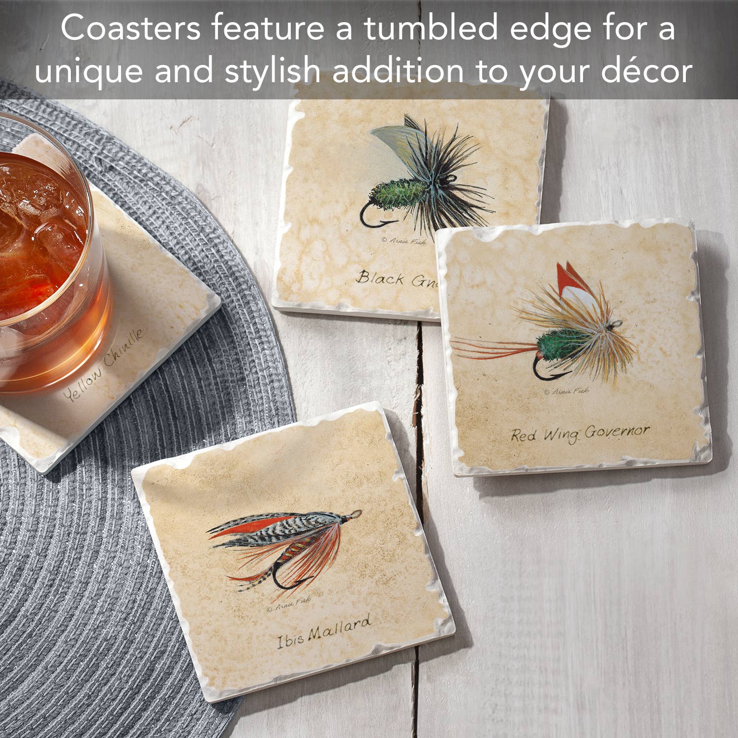 CounterArt/Highland Home/Thirstystone - Wholesale Coasters - "Fly Fishing Lures" 4 Pack Assorted Image Coaster Set5