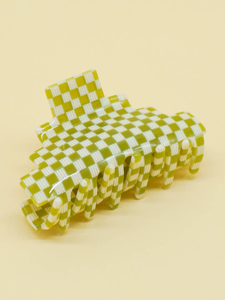 Pyramid Hair-Claw in Green Checkerboard for wholesale by Paulina Otero