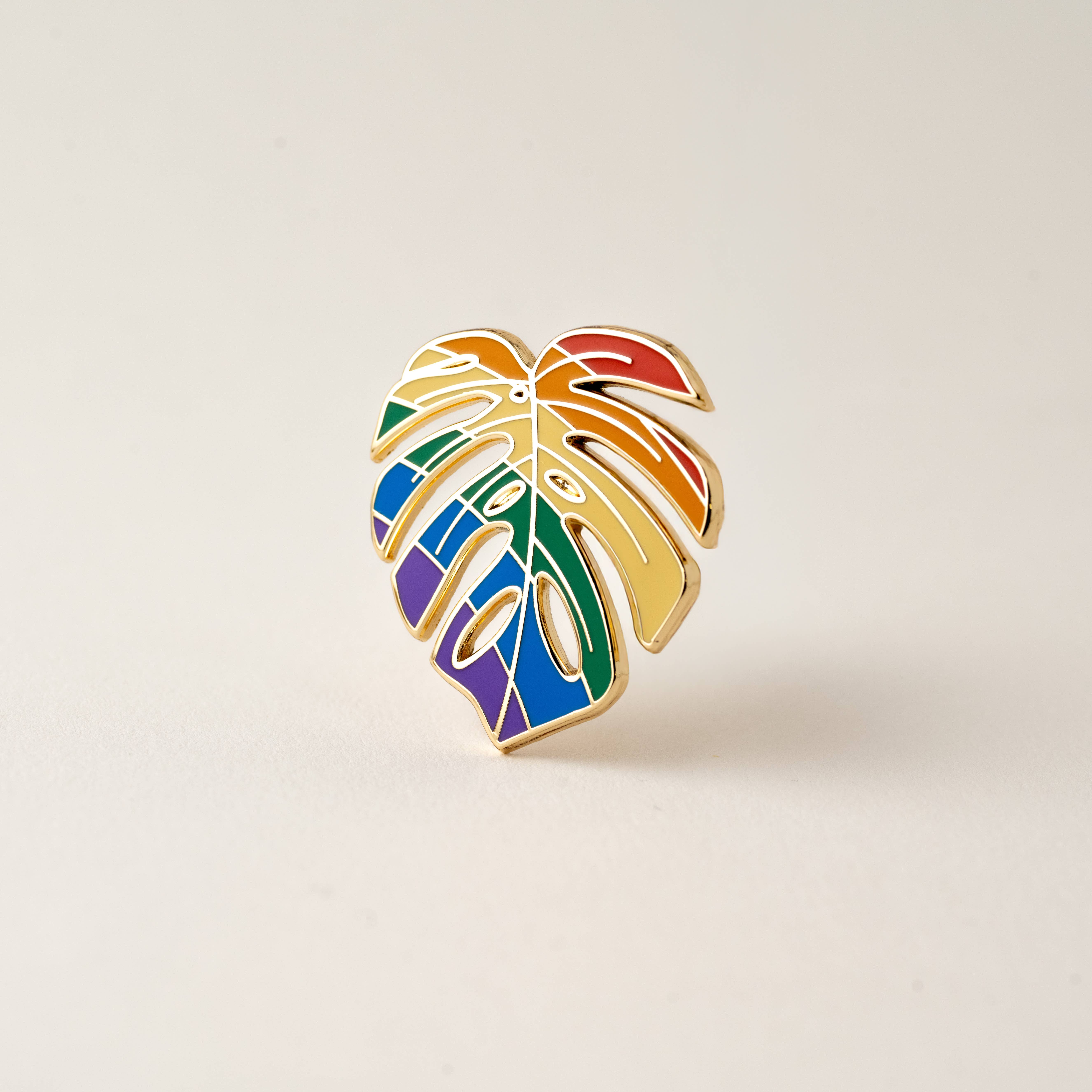 Happily Plants - Wholesale Lapel Pin/Button - Monstera Rainbow Pride Plant Lapel Pin, Pride Gifts1