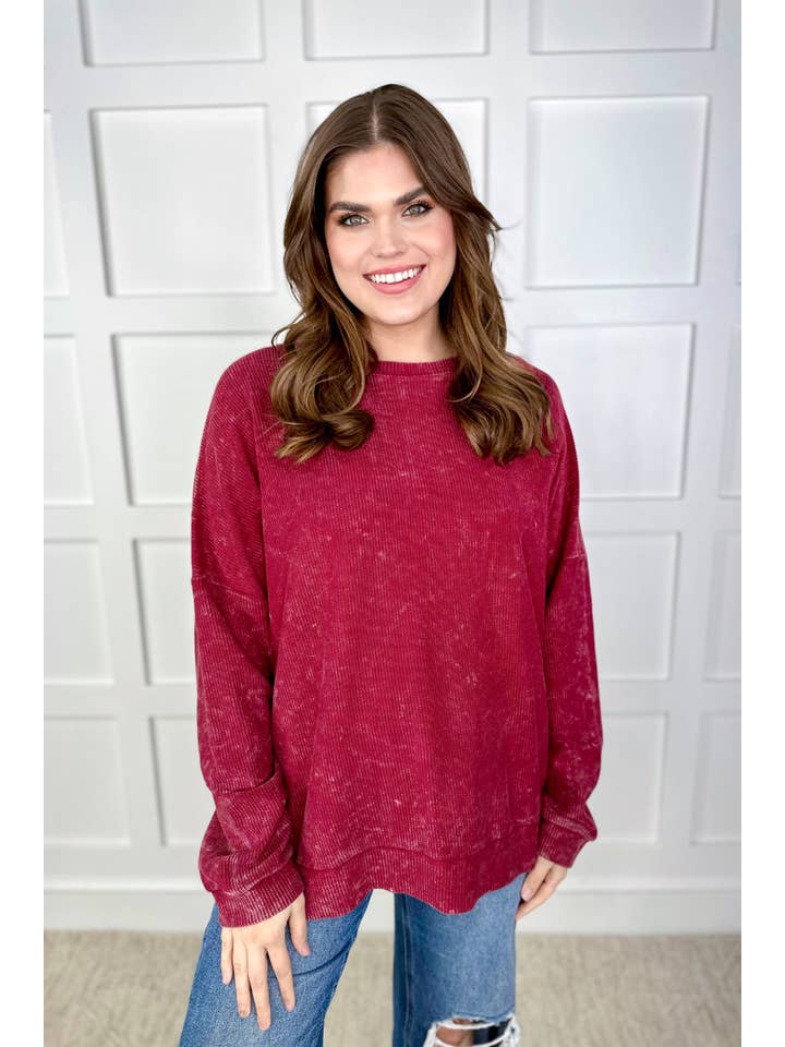Alexis Corded Vintage Pullover - Maroon for wholesale on Faire11
