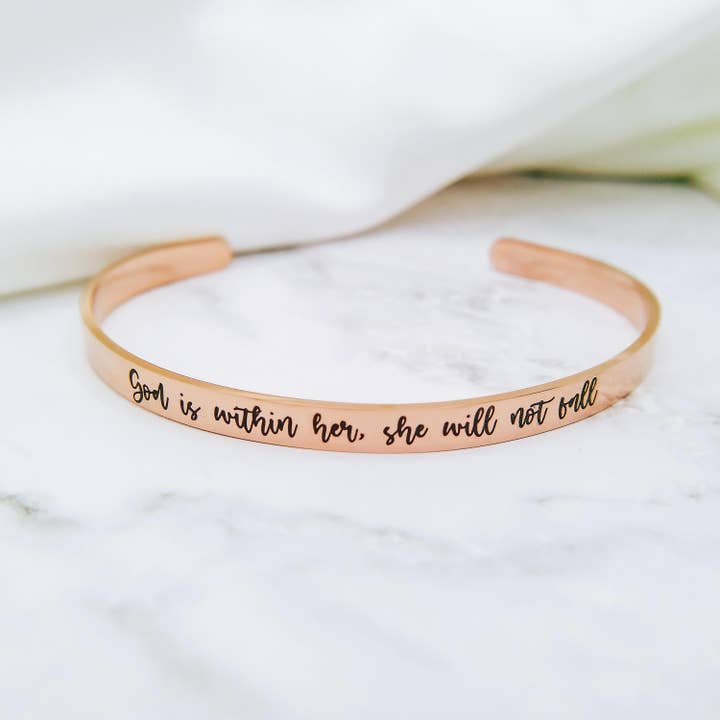 GOD IS WITHIN HER SHE WILL NOT FALL CUFF for wholesale by Avy + Tay