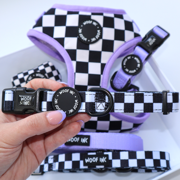 WOOF INC - Wholesale Pet Collar - Dog - Black & White Checkerboard Dog Collar Adjustable2