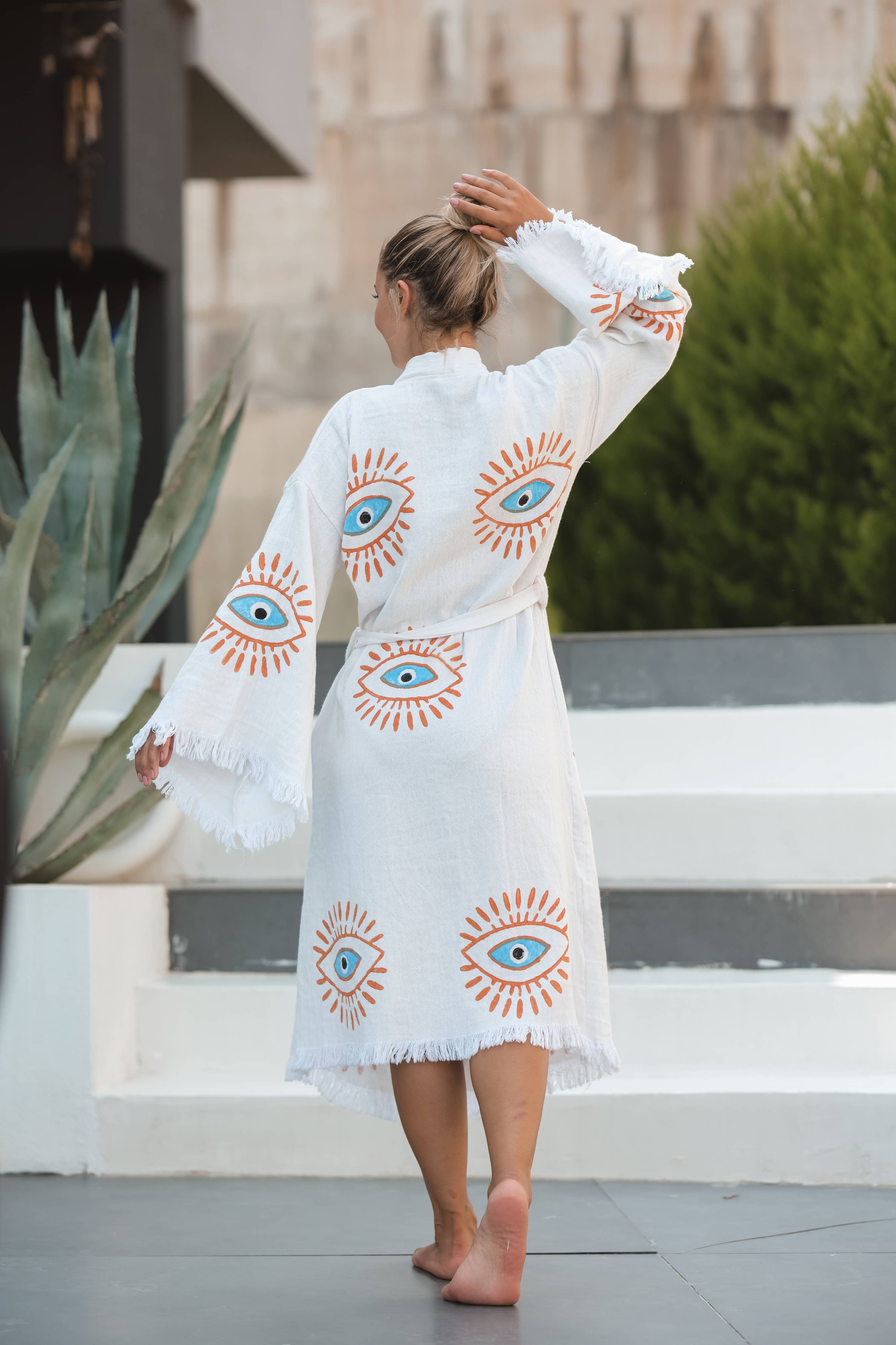 Moa - Vendita all'ingrosso Caftano - Donna - Kaftano kimono lungo con occhio retro malefico7