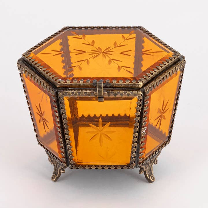 Etched French Jewellry Box (Amber) for wholesale by Lila Rasa