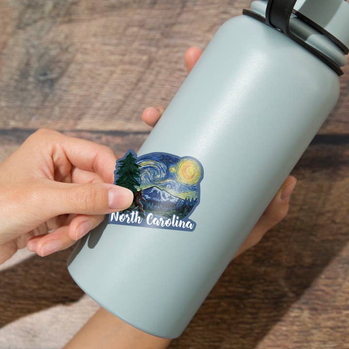 Lantern Press - Wholesale Sticker - Vinyl Sticker North Carolina, Bigfoot, Starry Night