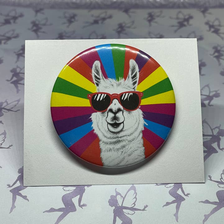 Pop Art Llama, cool sunglasses, Pin back Button for wholesale by My Graphic Fairy Designs