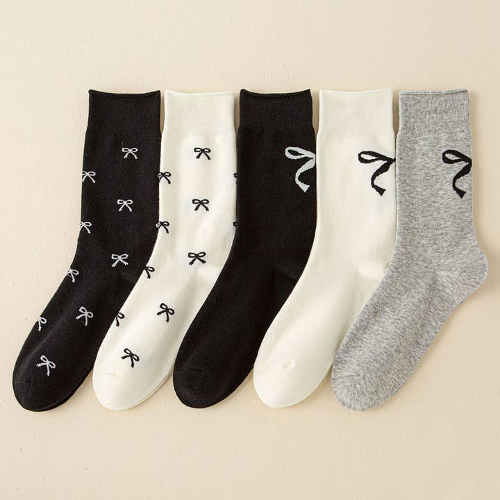 ACCITY - Wholesale Socks - Women's - Cotton Bow Print Crew Socks_CWMS0952