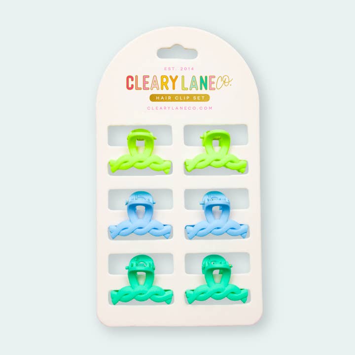 Ensemble de mini-pinces à cheveux | Bleu et vert pour la vente par Cleary Lane