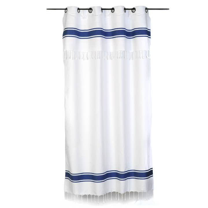 Casablanca1 - verstelbaar gordijn wit/blauw katoen voor wholesale door Fouta Futée