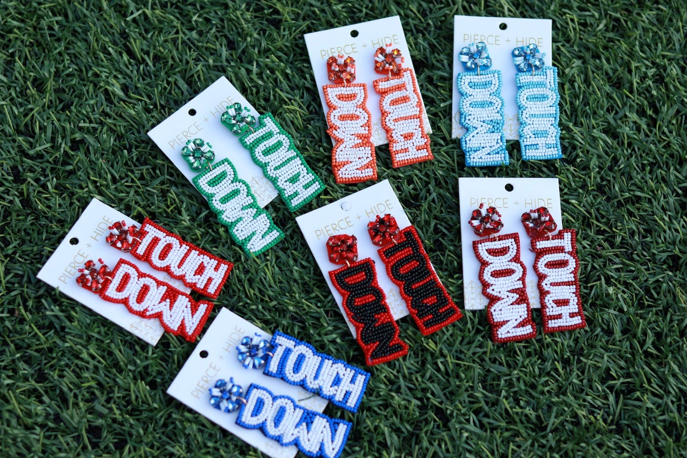 Pierce + Hide - Wholesale Dangle Earrings - Custom Beaded Touch Down Earring| Game Day Earrings| Football4