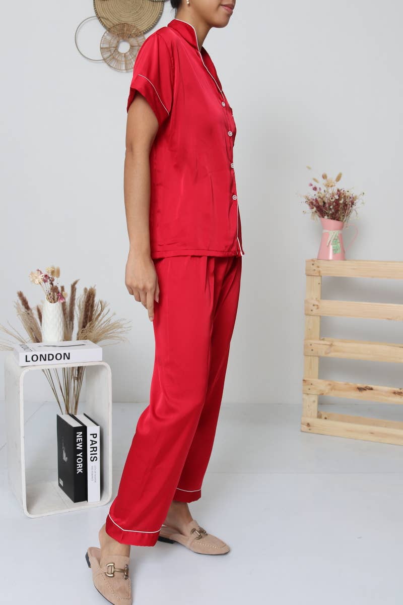 Belle Com'Elle – wholesale Sleepwear set – Women's – Solid Satin Pajama Set / N465119