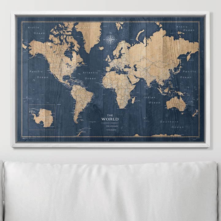 Conquest Maps - Wholesale Map - Push Pin World Map Pin Board - Deep-Sea Drift - Pins Included!2