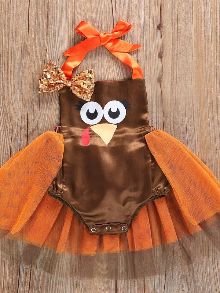 Fennco Styles - Wholesale Costume – Child - Brown Orange Turkey Satin Baby Costume Romper Tulle Skirt
