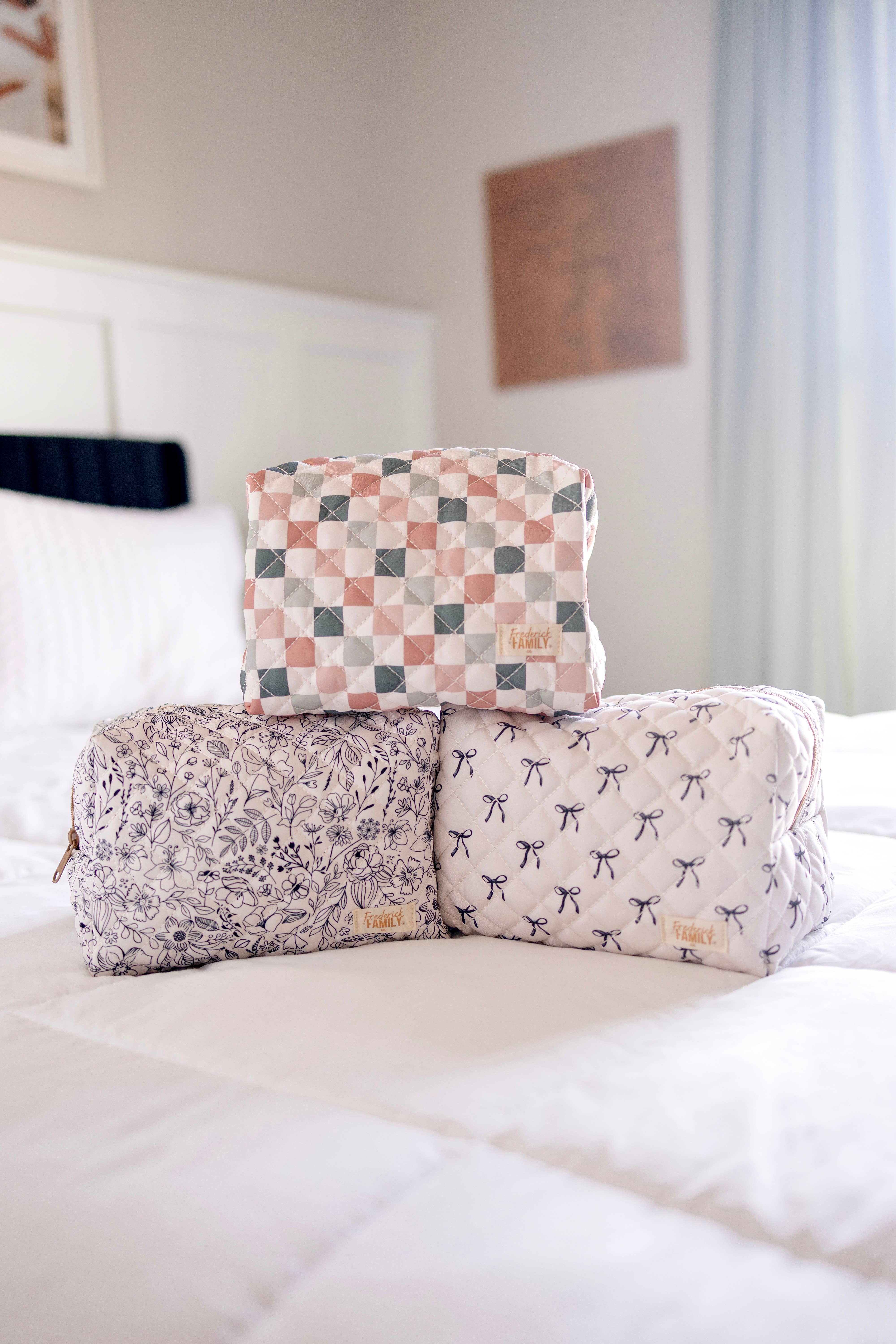 Frederick Family Co. - Wholesale Makeup/Cosmetic Bag - Quilted Carry All Pouch for Women – Large Makeup Organizer Bag, Stand Up Toiletry Case, Wide Zipper Opening, Cute Travel Pouch11