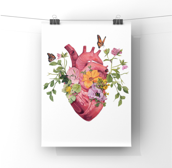 Trisha Thompson Adams - Wholesale Art Print - Flutter Heart Flower Anatomy Art Print1