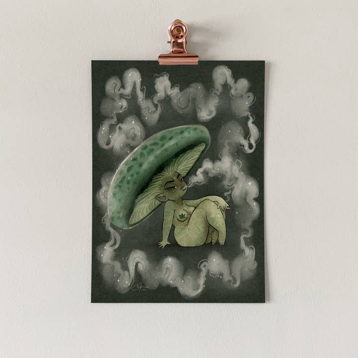 Elissa Marie Creative - Wholesale Art Print - Green Russula Shroomie Art Print | nature | mushroom | smoke1