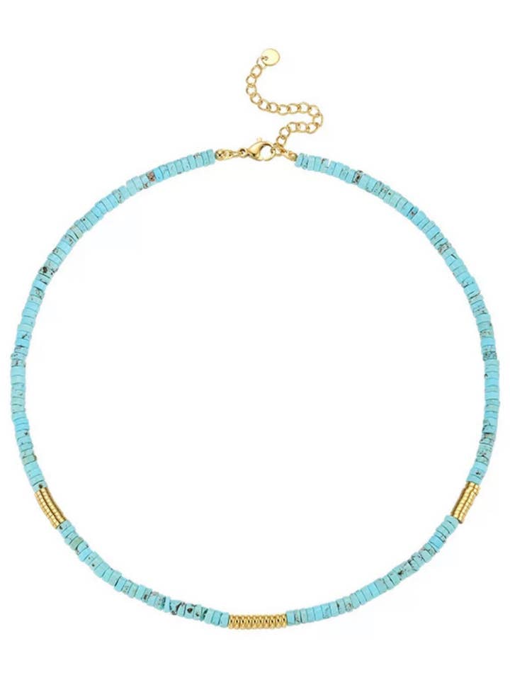 Collier en perles turquoise et or Allison Hypoallergénique Résistant à l'eau pour la vente par Hjane Jewels