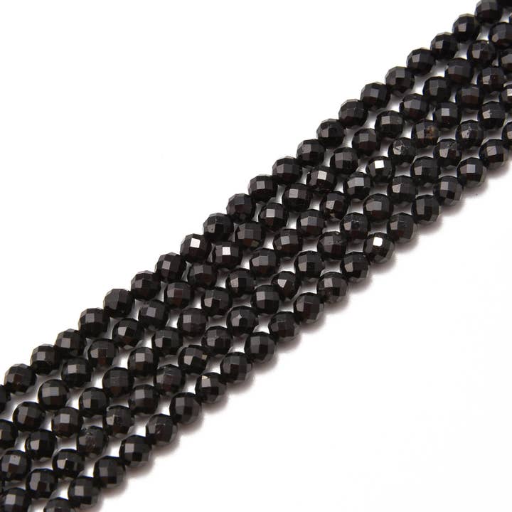 Black Tourmaline Faceted Round Beads 2mm 3mm 4mm 5mm 15.5" Strand for wholesale by CRCBEADS