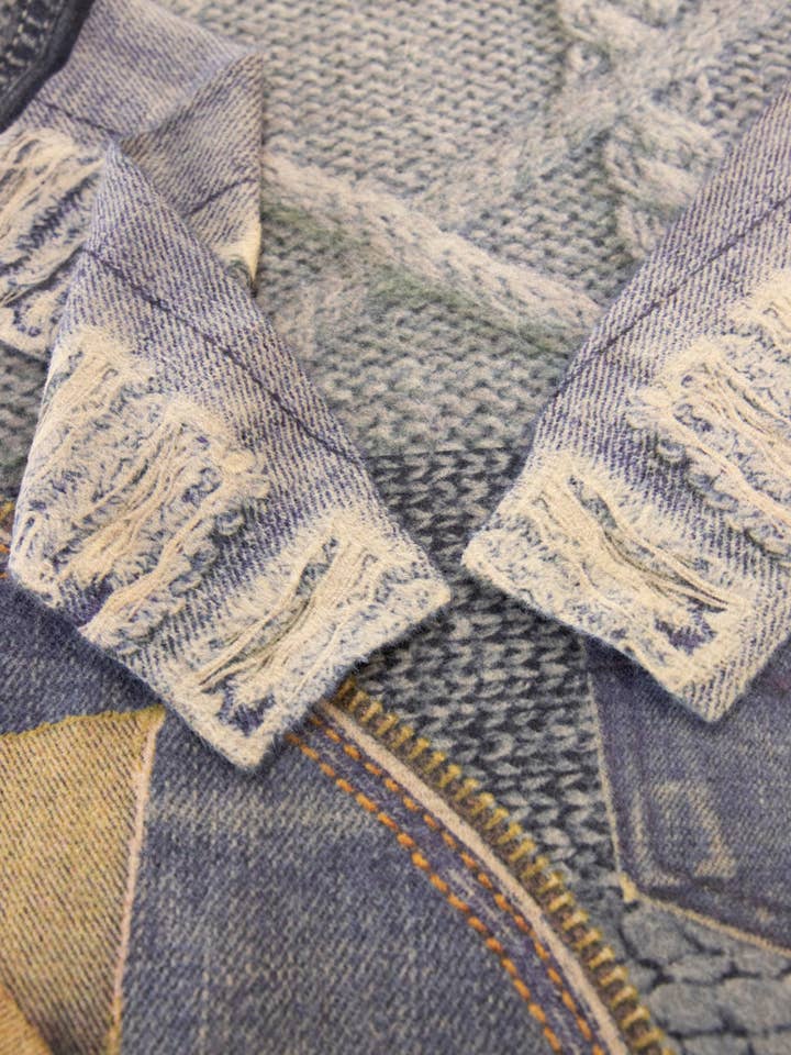 Denim and Knit Digitally Printed V-Neck Sweater for wholesale on Faire5