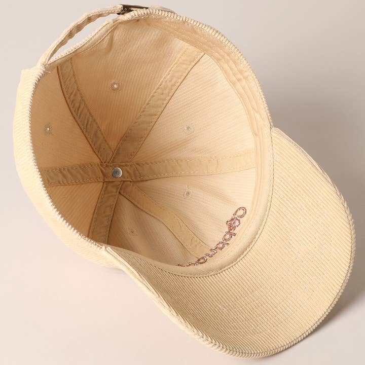Fashion City - Wholesale Baseball Cap - Women's - Cappuccino Letter Graphic Embroidery Corduroy Cap4