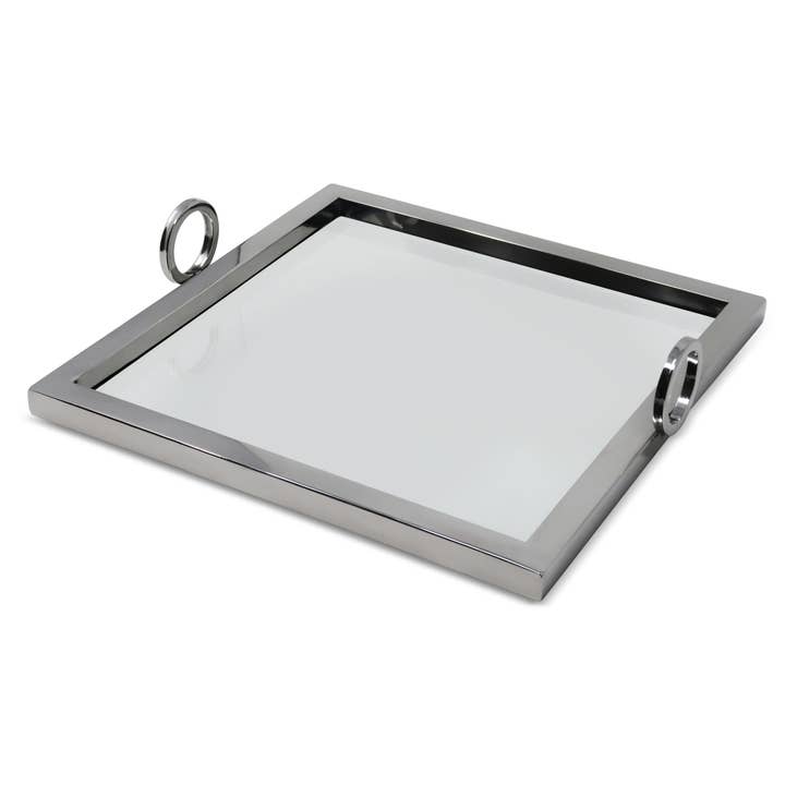 VIVIENCE – Großhandel Deko-Tablett – Großes quadratisches silbernes Spiegeltablett mit Griffen1