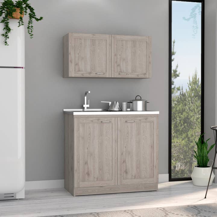 Treevol Furniture - Wholesale Cabinet - Zeus Cabinet Set, Two Shelves, Light Grey Finish