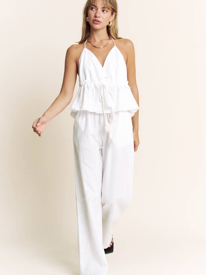 CAMPA TRASEIRA ABERTA EM LINHO COM CONJUNTO DE CALÇAS COMPRIDAS por atacado de Hers & Mine