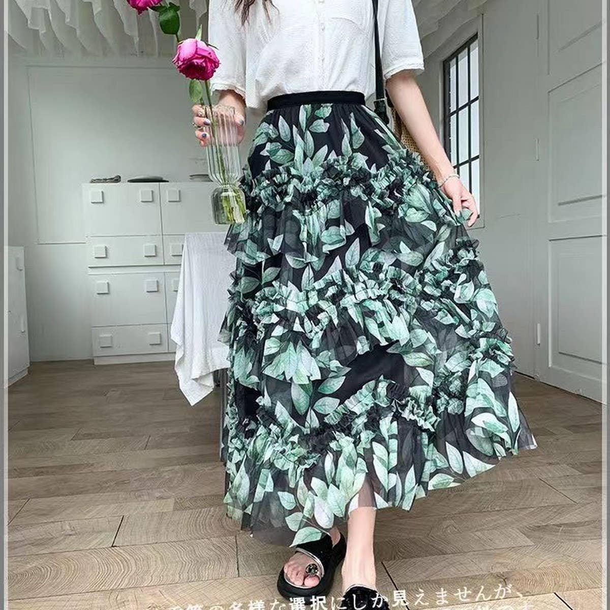 ACCITY - Wholesale Skirt - Women's - LAYERING TULLE SKIRTS WITH FLORAL PRINTS_CWBLS04007