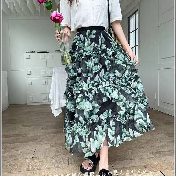 ACCITY - Wholesale Skirt - Women's - LAYERING TULLE SKIRTS WITH FLORAL PRINTS_CWBLS04007