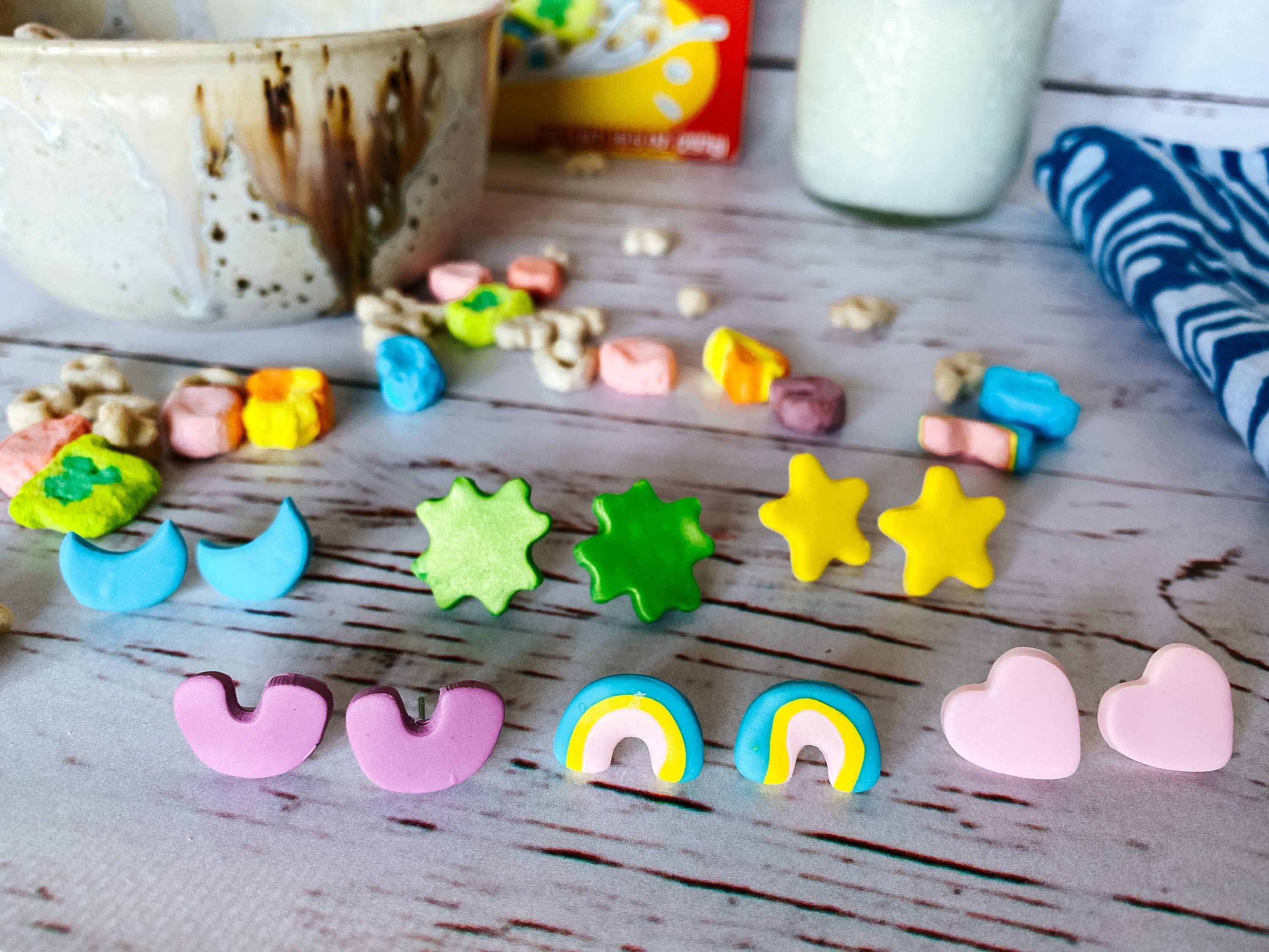 Lauren Likes Art - Wholesale Stud/Post Earrings - Lucky Charms Polymer Clay Heart & Star Stud Earrings9