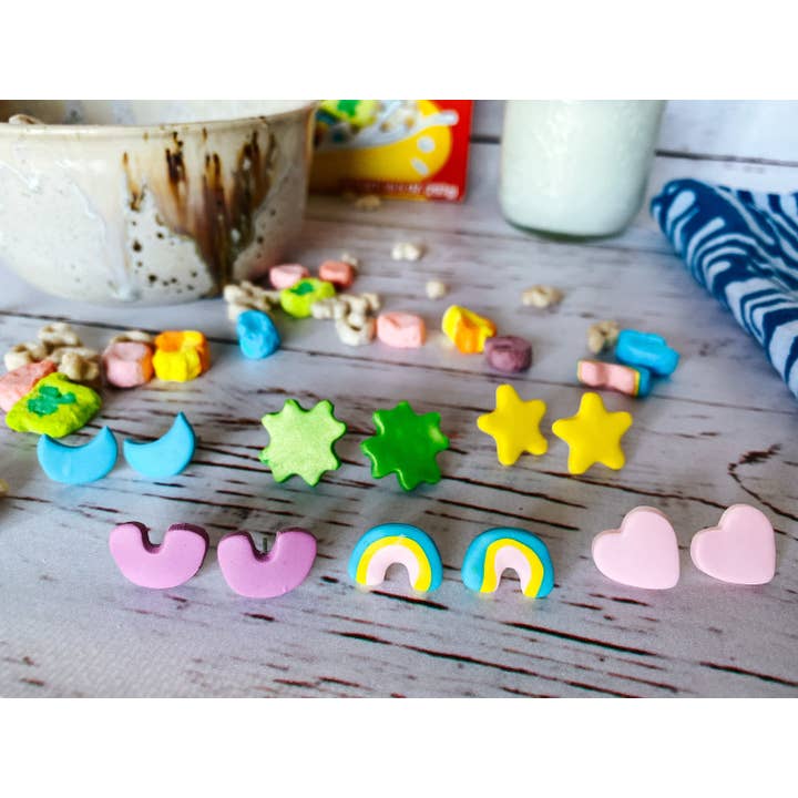 Lauren Likes Art - Wholesale Stud/Post Earrings - Lucky Charms Polymer Clay Heart & Star Stud Earrings9