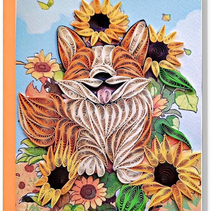 Biglietto di Auguri con Corgi Colorato e Girasole in Quilling per la vendita all'ingrosso da parte di Wonder Paper Art
